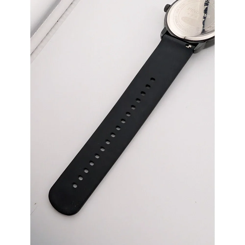 Pindows Watch Men 38mm Case Black Silicone‎ Band- New Battery